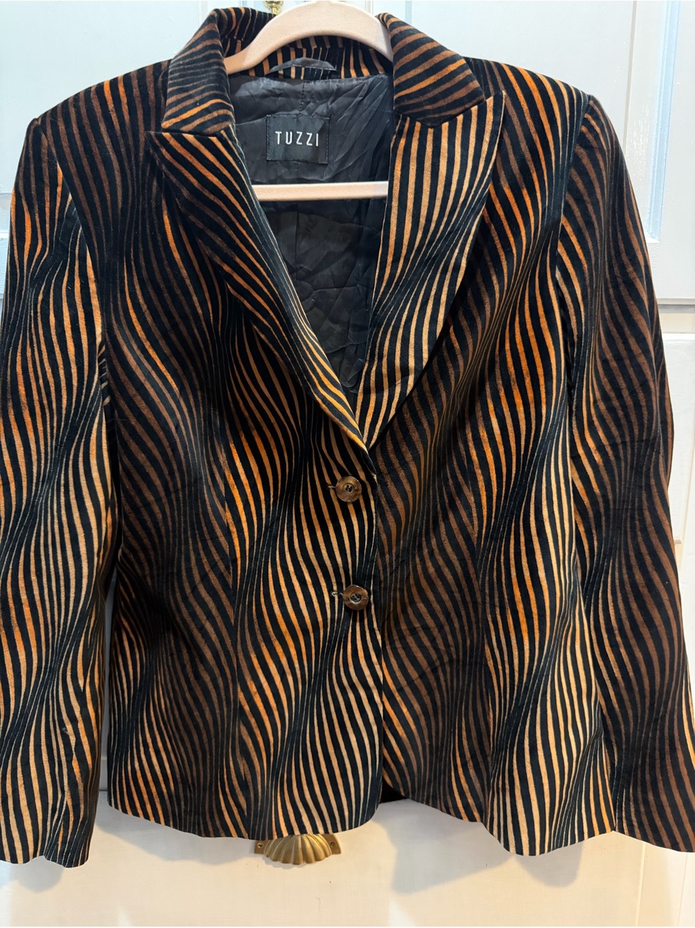 Vintage TUZZI Tiger Stripe Velvet 3D Textured Blazer Jacket Orange